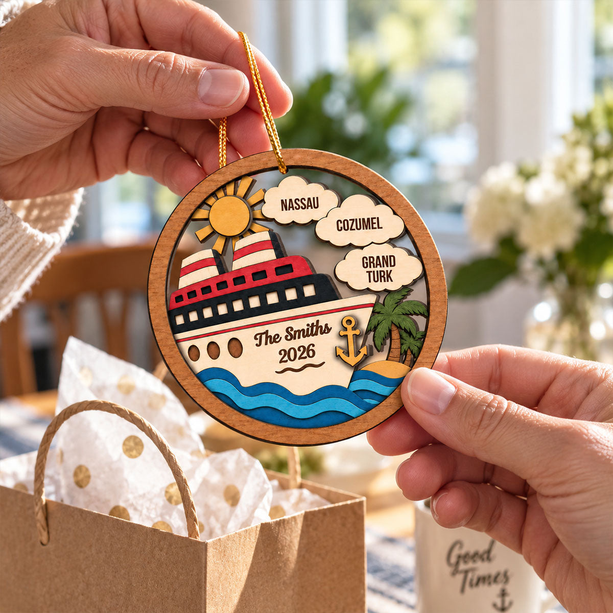 Our Family Cruise – Personalized 2-Layer Wooden Ornament – Custom Cruise Vacation Keepsake For Family