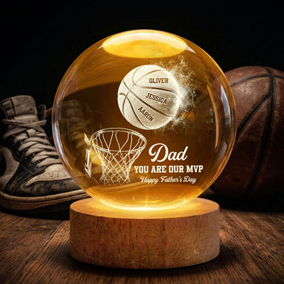 Basketball No 1 Dad Legend You Are Our MVP - Personalized Crystal Ball LED Night Light - Father's Day Gift For Dad, Husband, Basketball Fans
