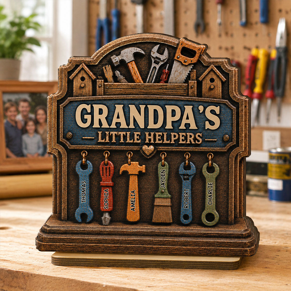 Grandpa's Little Helpers - Personalized 2-Layered Wooden Plaque - Father's Day Gift For Dad, Husband, Grandpa