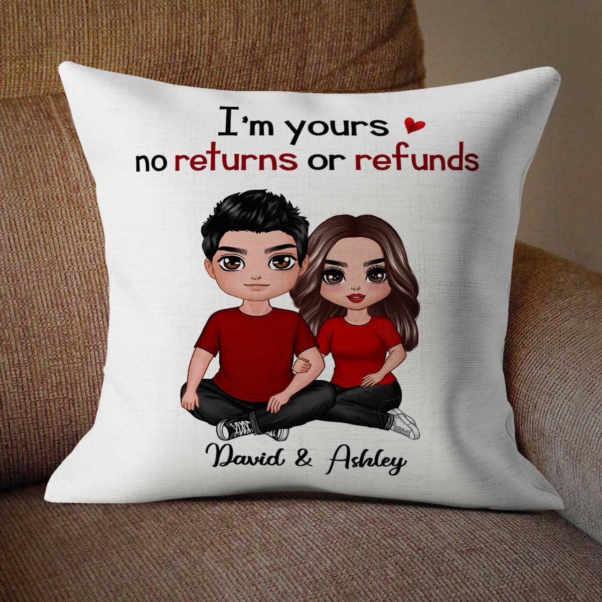 Embracing Doll Couple Sitting Gift For Him For Her Personalized Pillow (Insert Included)