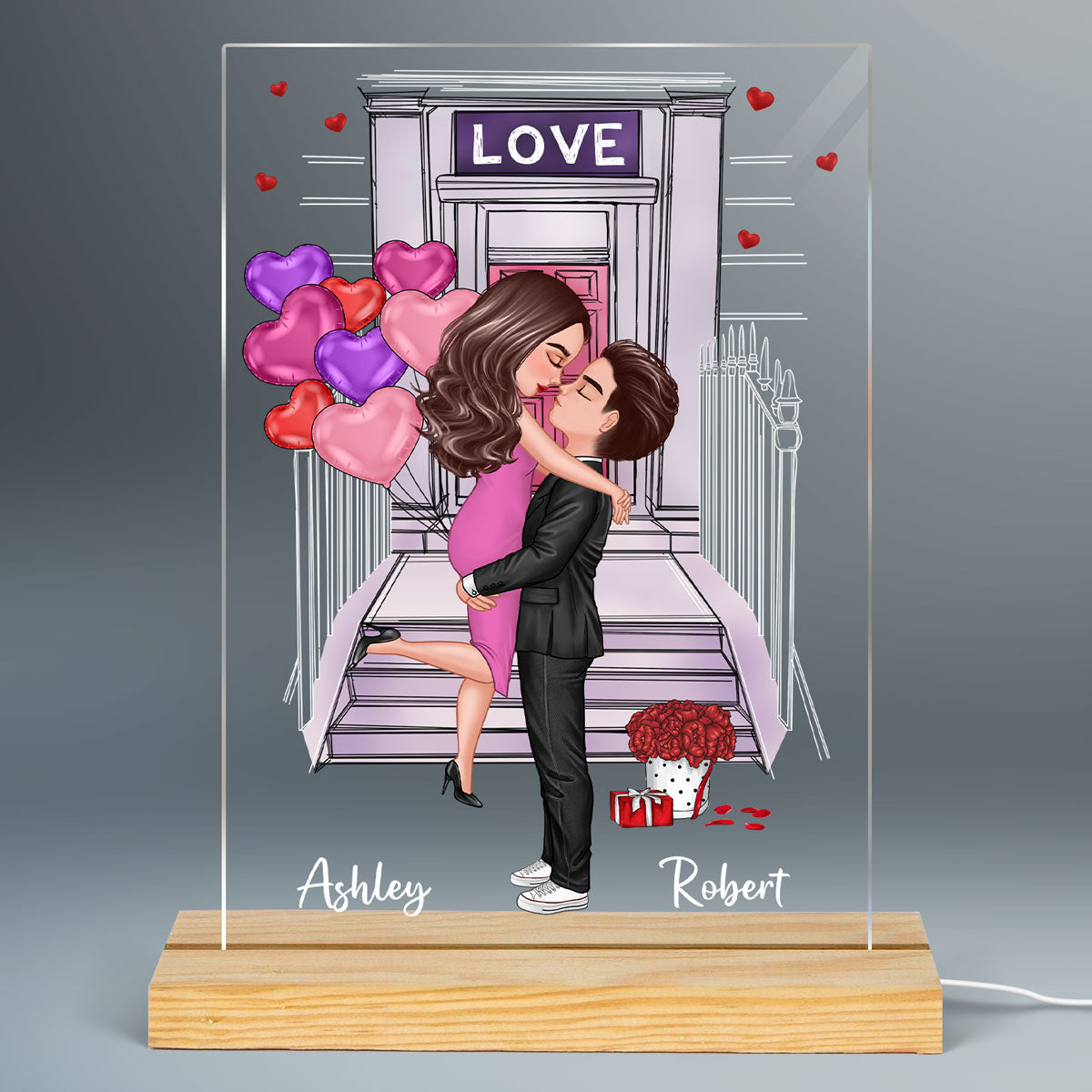 Doll Couple Kissing Front Porch Personalized Plaque LED Night Light