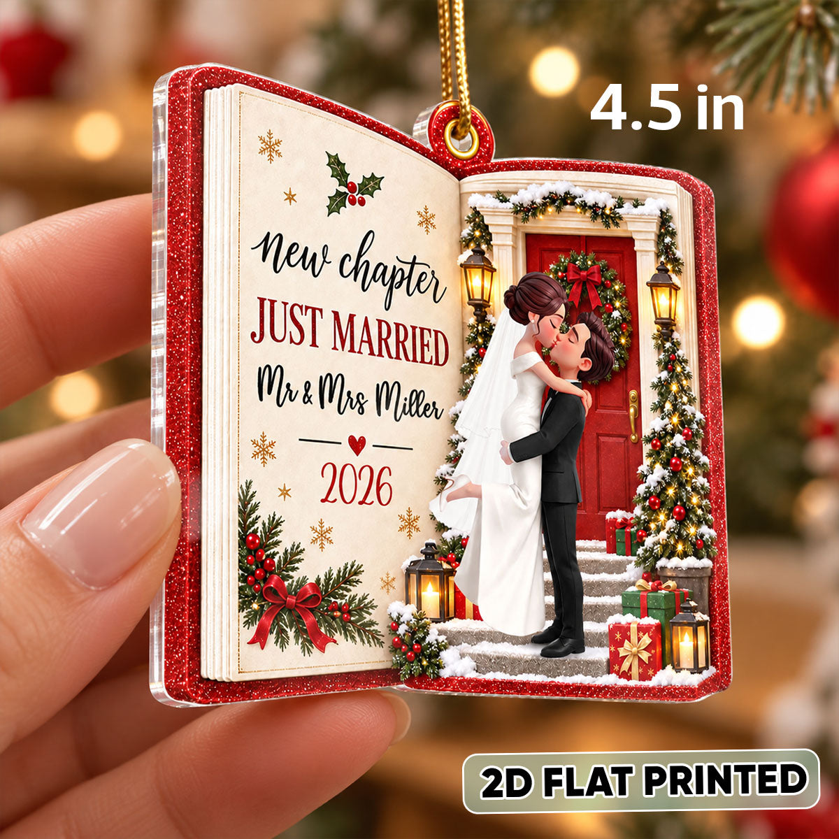 Just Married New Chapter New Memories 2D Flat - Personalized Acrylic Ornament - Christmas Tree Keepsake For Couple