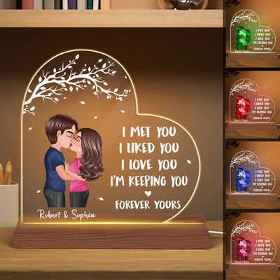 Doll Couple Kissing Under Tree I Met You Gift For Him For Her Personalized Custom Shape Acrylic Plaque LED Night Light