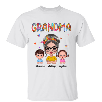 Colorful Pattern Grandma And Grandkids Personalized Shirt