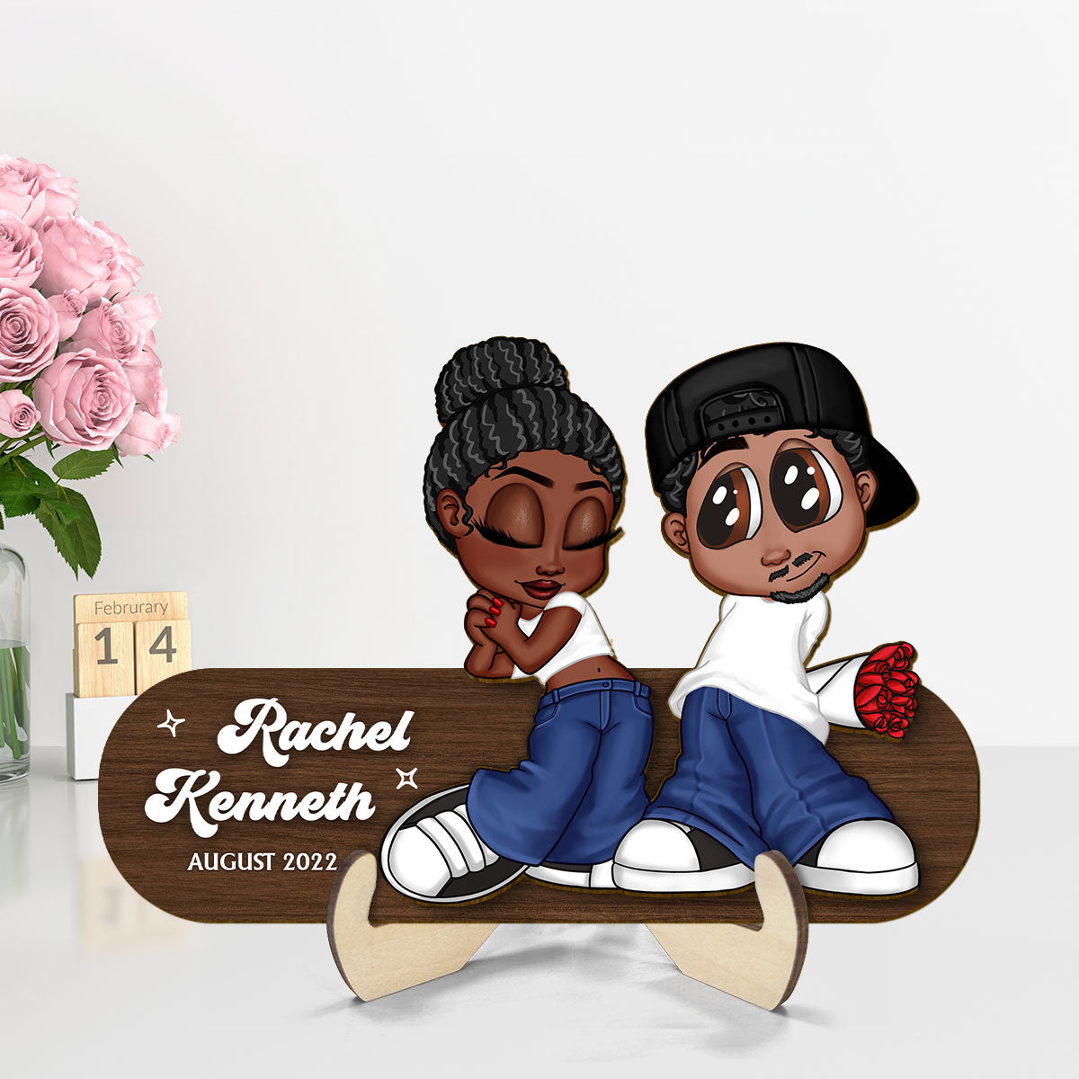 Y2K Couple Standing Personalized 2-Layer Wooden Plaque, Valentines Day Gift, Anniversay Gift for Him for Her