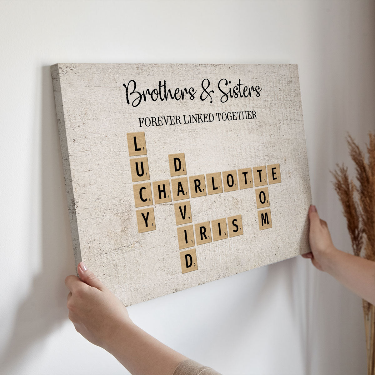 Brothers & Sisters Forever Linked Together Crossword Puzzle Art Personalized Wrapped Canvas