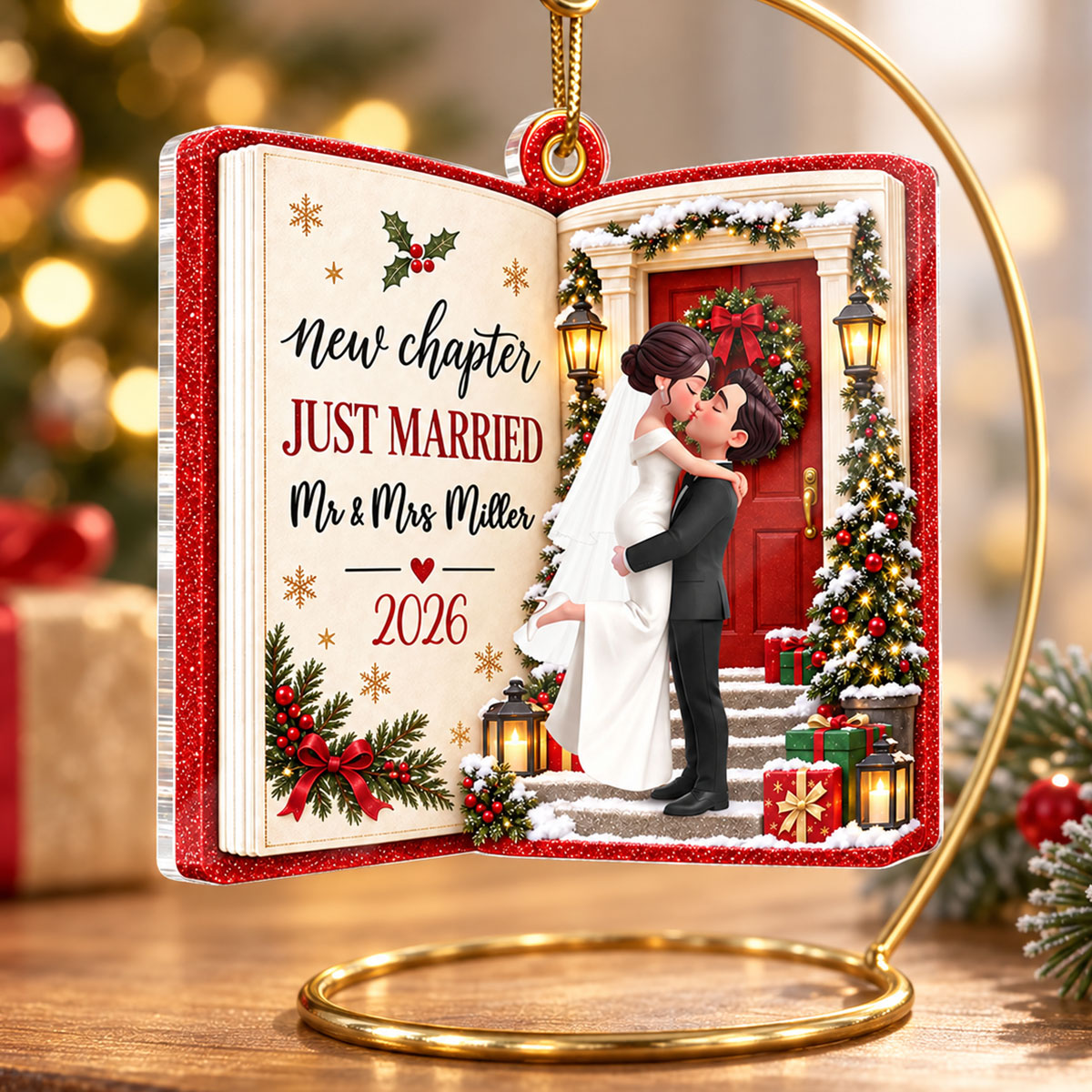 Just Married New Chapter New Memories 2D Flat - Personalized Acrylic Ornament - Christmas Tree Keepsake For Couple