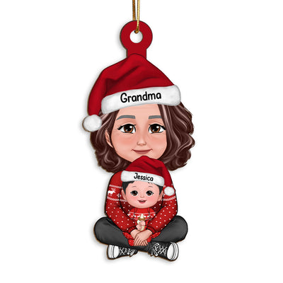Cute Grandma Granddaughter Grandson Crossed Legs Personalized Wooden Ornament