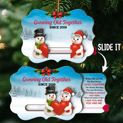 Snowman Couples - Personalized Slider Ornament - Christmas Gift For Him For Her