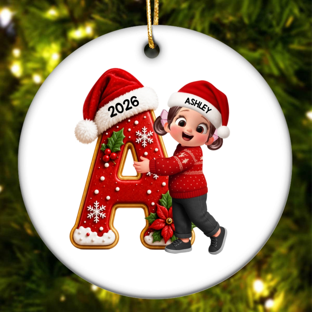 Joyful Christmas Letter Hug - Personalized Circle Ornament- Gift For Boys, Girls, Grandkids