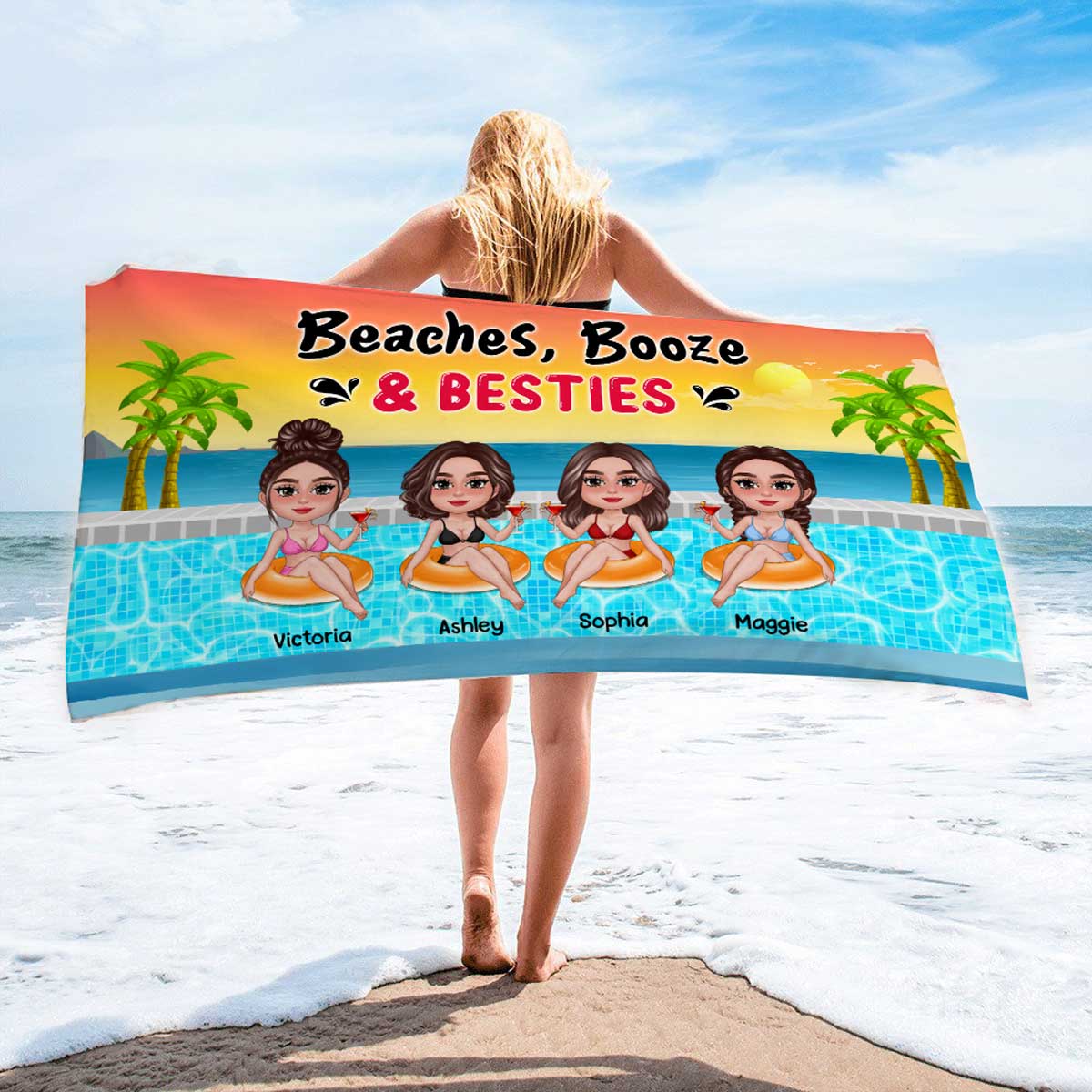 Doll Besties Summer In Pool Gift For Besties Personalized Beach Towel