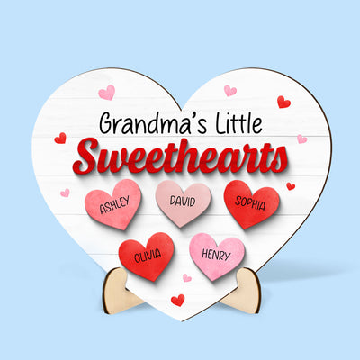 Grandma Mom Little Sweathearts Personalized 2-layer Wooden Plaque