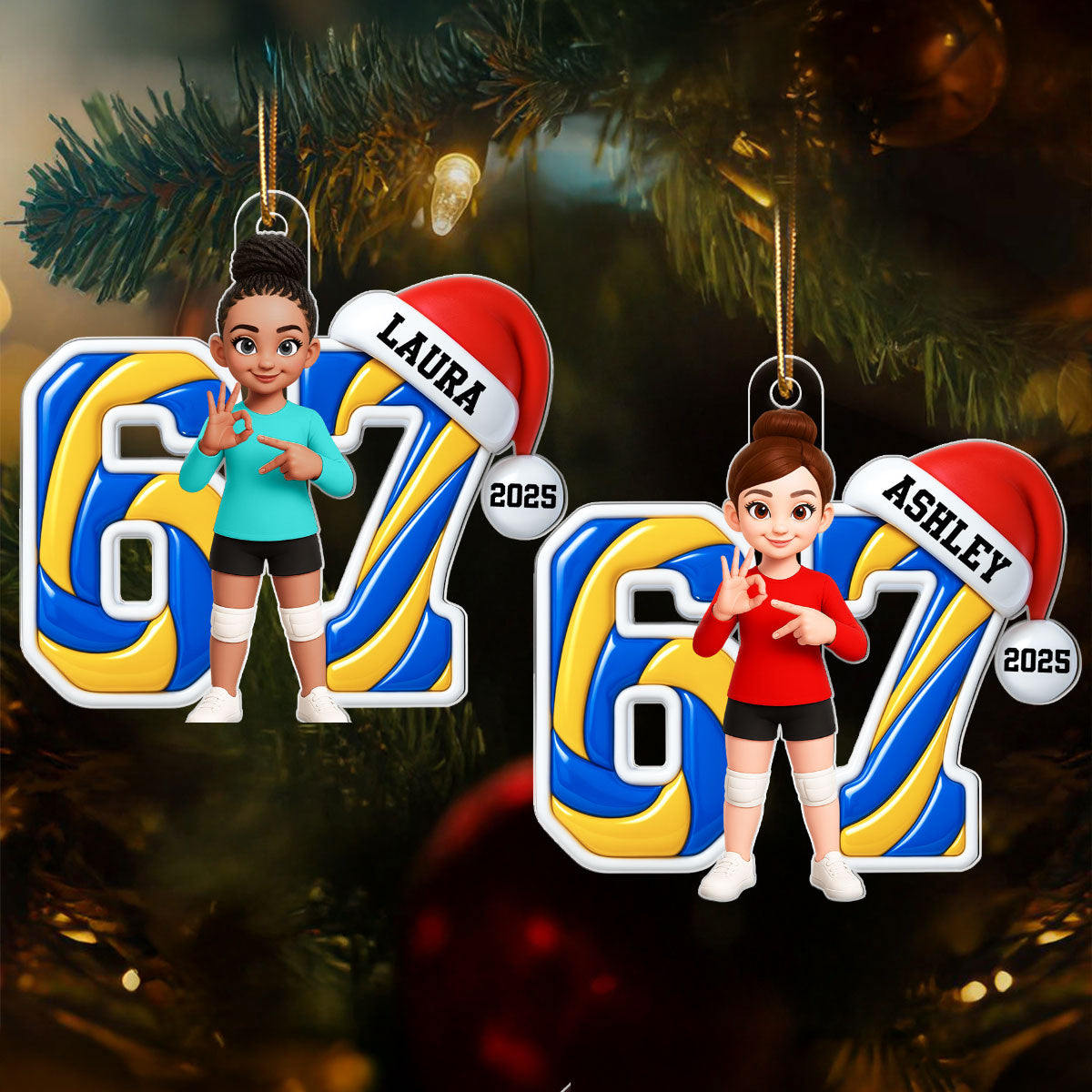 Custom Volleyball Six Seven 67 - Personalized Acrylic Ornament - Teen Slang Funny Tree Decor, Funny Teen Grandkid Gift