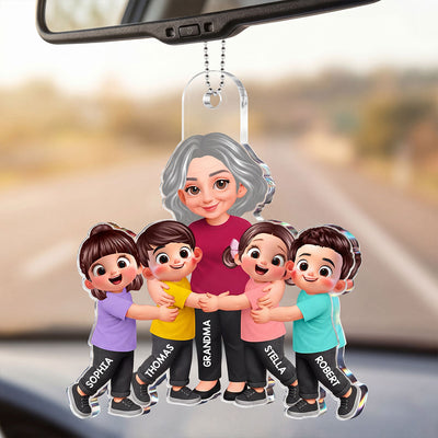Grandma Grandkids Hugging - Personalized Acrylic Car Hanger - Mother's Day Gift For Grandma, Mom
