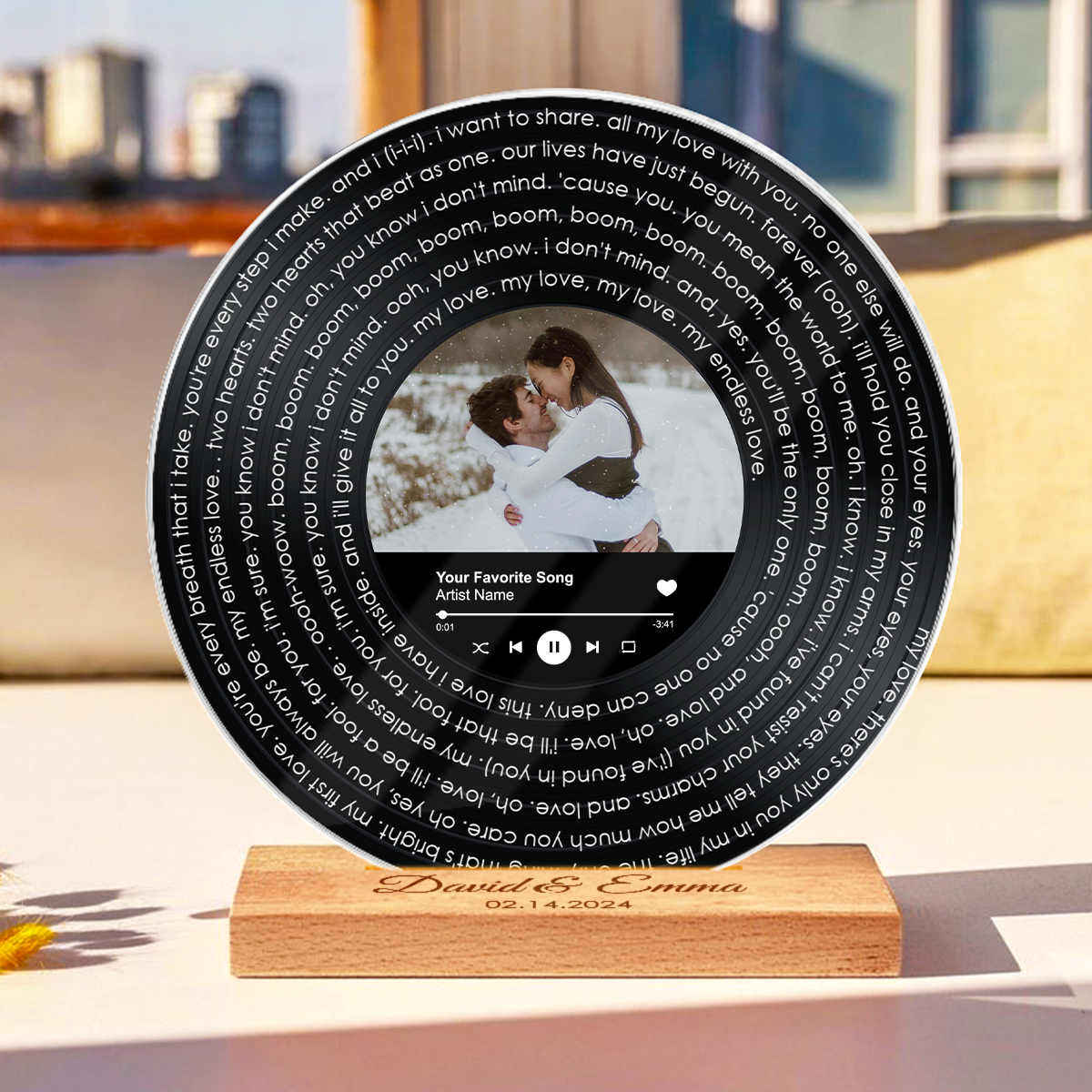 Solid Wood Custom Lyrics Vinyl Record Acrylic Song Plaque, Perfect Anniversary Keepsake Gift For Couples For Her For Him