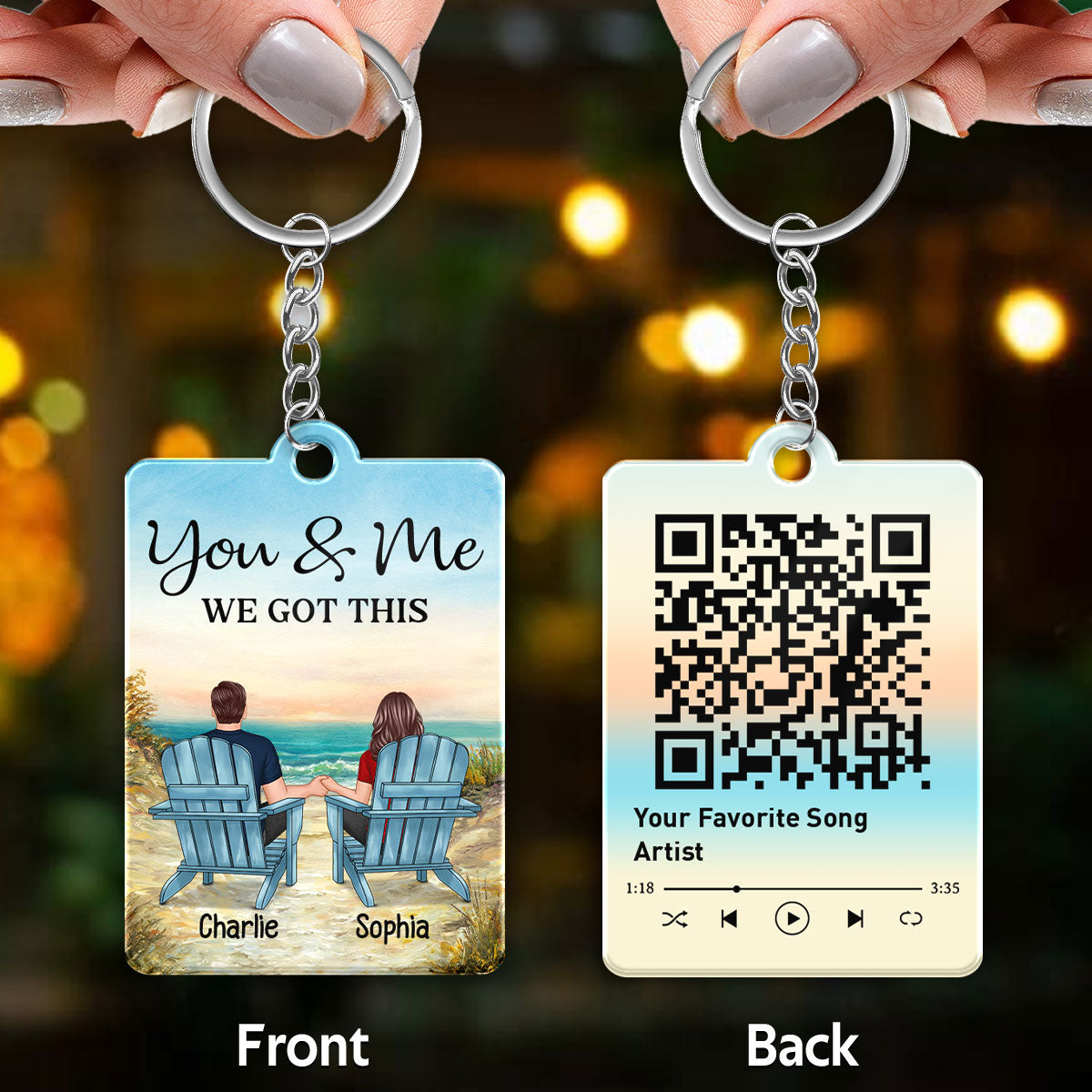 Love You To The Beach And Back Summer Couple Sitting Back View Favorite Song QR Code Personalized Acrylic Keychain
