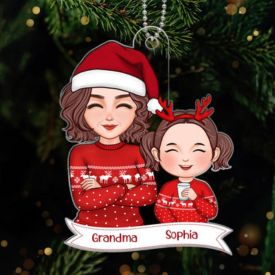 Pretty Grandma Grandkid Smiling Christmas Gift For Granddaughter Grandson Personalized Acrylic Ornament