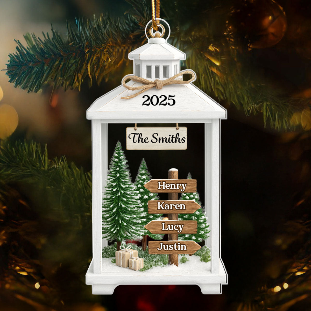 Family Sign Post Lantern - Personalized Acrylic Ornament - Christmas Gift for Family