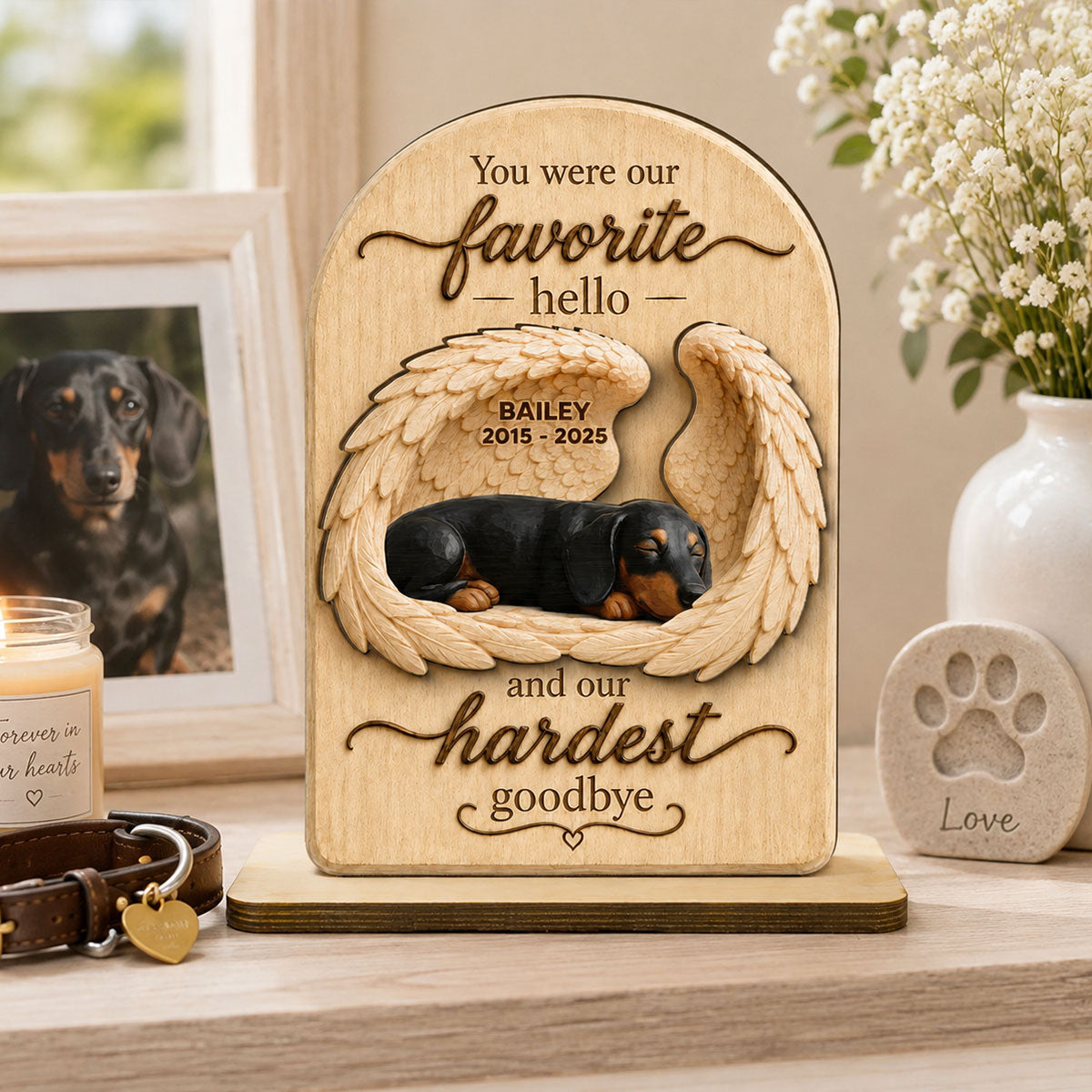 Pet Dog Cat Memorial Custom Photo You Were Our Favorite Hello - Personalized 2-Layered Wooden Plaque - Sympathy Gift, Remembrance Gift