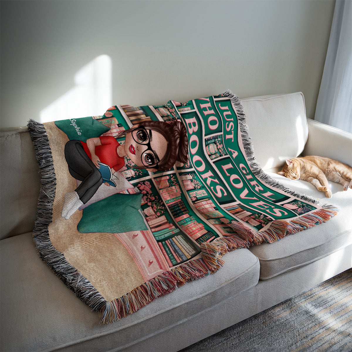 Just A Girl Who Loves Books Reading Blanket For Book Lovers Personalized Tapestry Woven Blanket