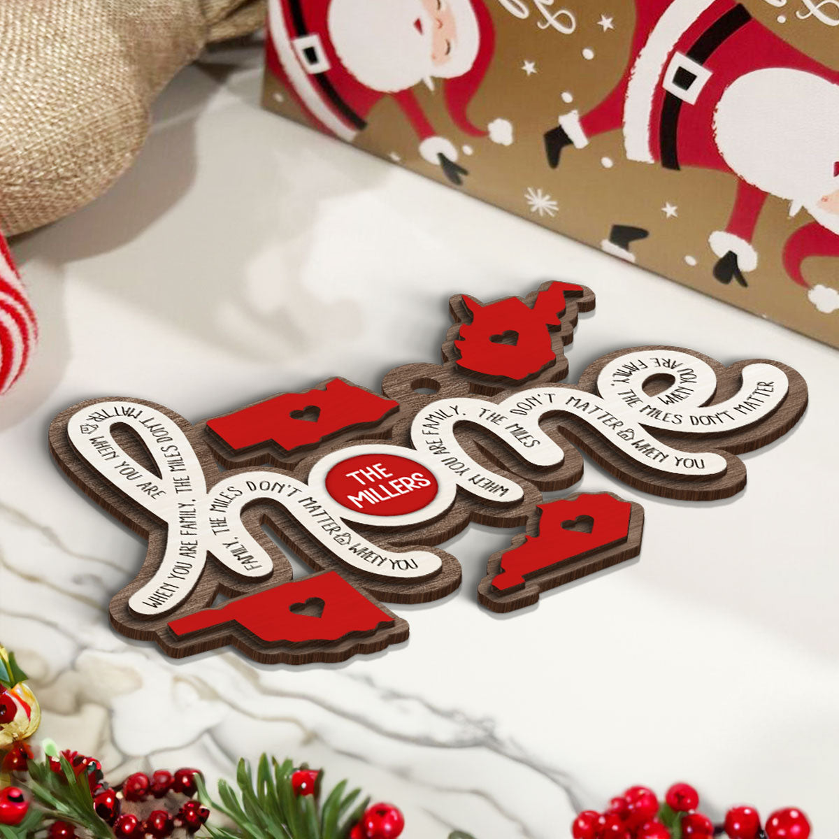 Togetherness Family Home Sweet Home Long Distance Relationship Personalized 2-Layer Wooden Ornament