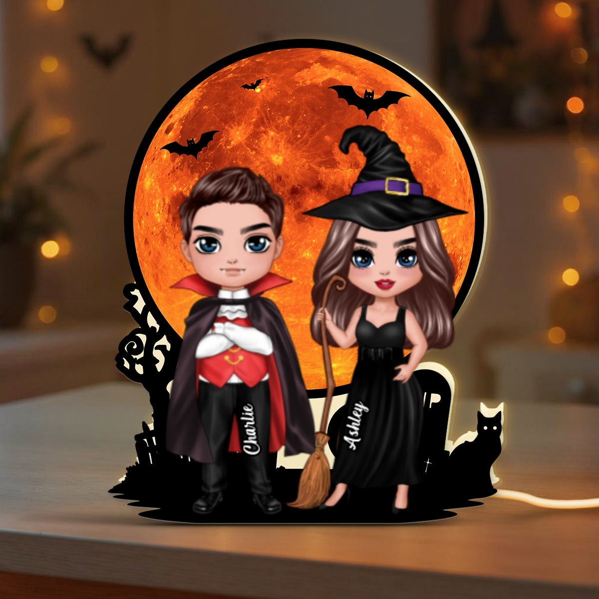 Couple Under Halloween Moon Tabletop Halloween Decor Personalized Light Box
