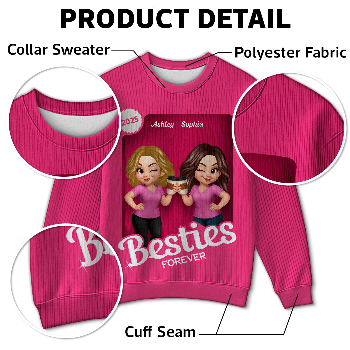 Pink Tone Besties Custom Figure Box Effect - Personalized Ugly Sweater - Christmas Matching Shirts, Group Shirts, Exchange Gift For Best Friends