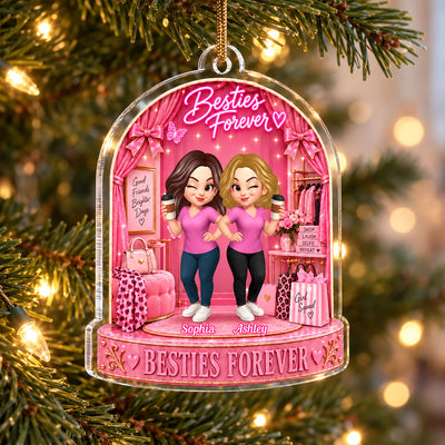 Besties Forever Pink Theme - Personalized Acrylic Ornament - Gift For Besties