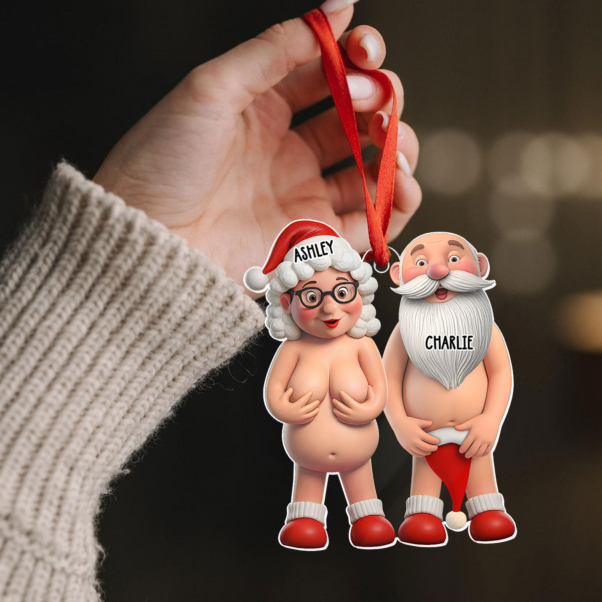 3D Funny Old Couples Personalized Acrylic Ornament, Christmas Gift for Him For Her