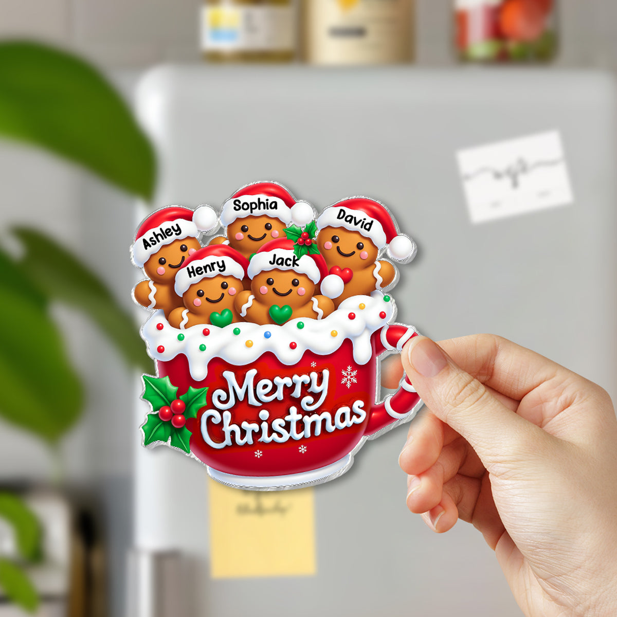 Merry Christmas Gingerbread Family Personalized Acrylic Fridge Magnet