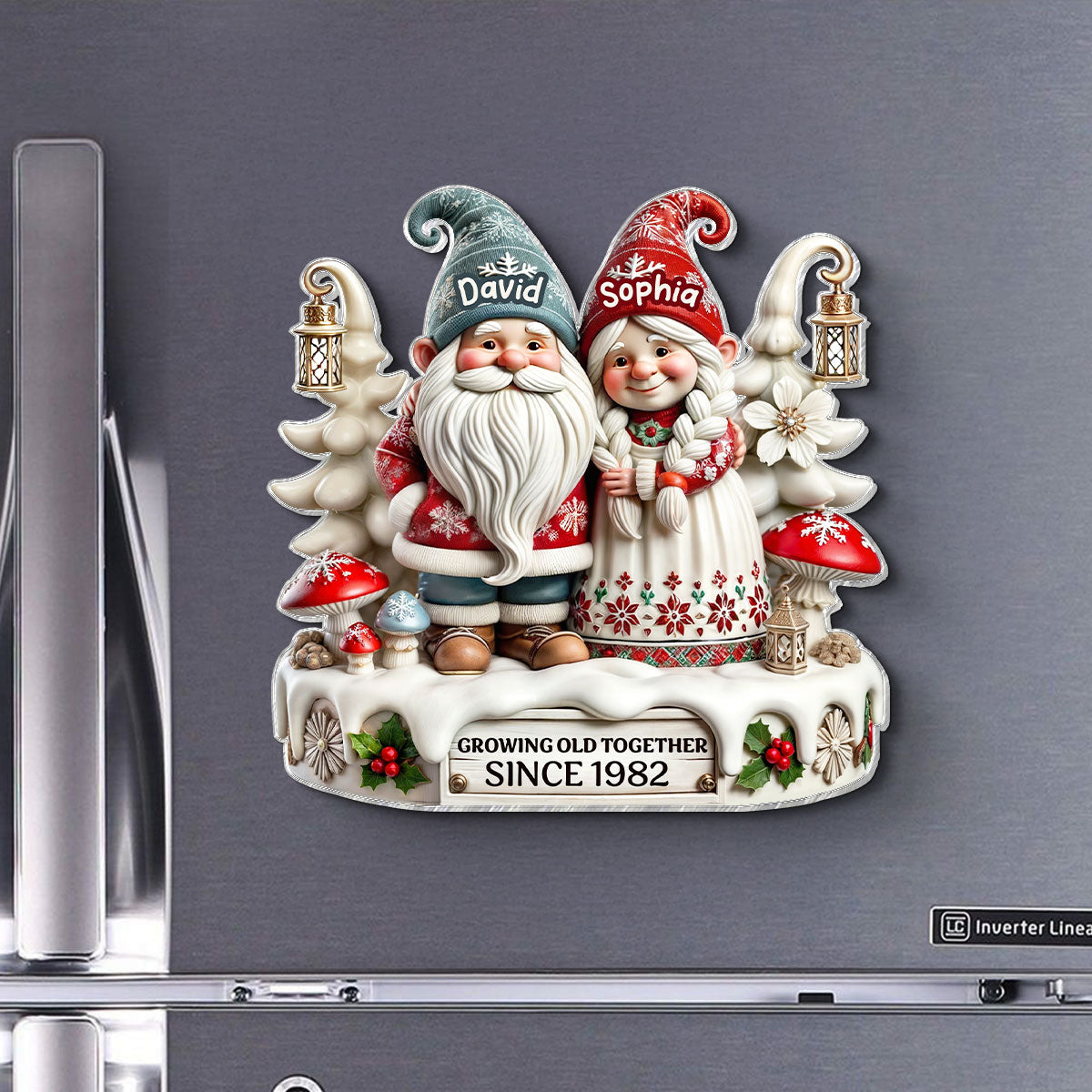 3D Effect Gnome Couple Together Personalized Acrylic Fridge Magnet, 2025 Heartfelt  Gift, Anniversary Gift For Couple, For Him, For Her, Husband, Wife