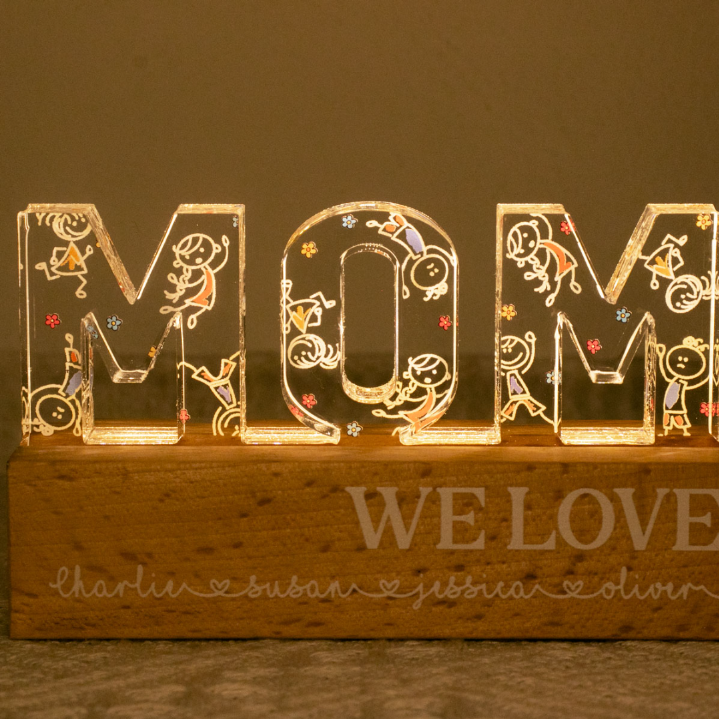 Mommy Drawing Cute Kids Personalized LED Night Light, Gift For Mom