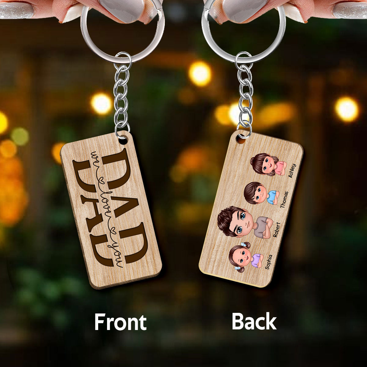 Best Dad Ever Crossed Hands Doll Man & Kids Dog Cat Personalized Wooden Keychain