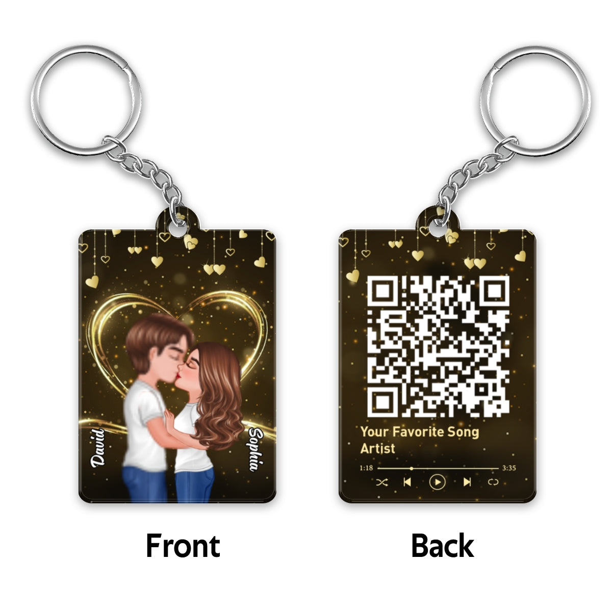 Doll Couple Kissing Golden Stars Favorite Song QR Code Personalized Acrylic Keychain
