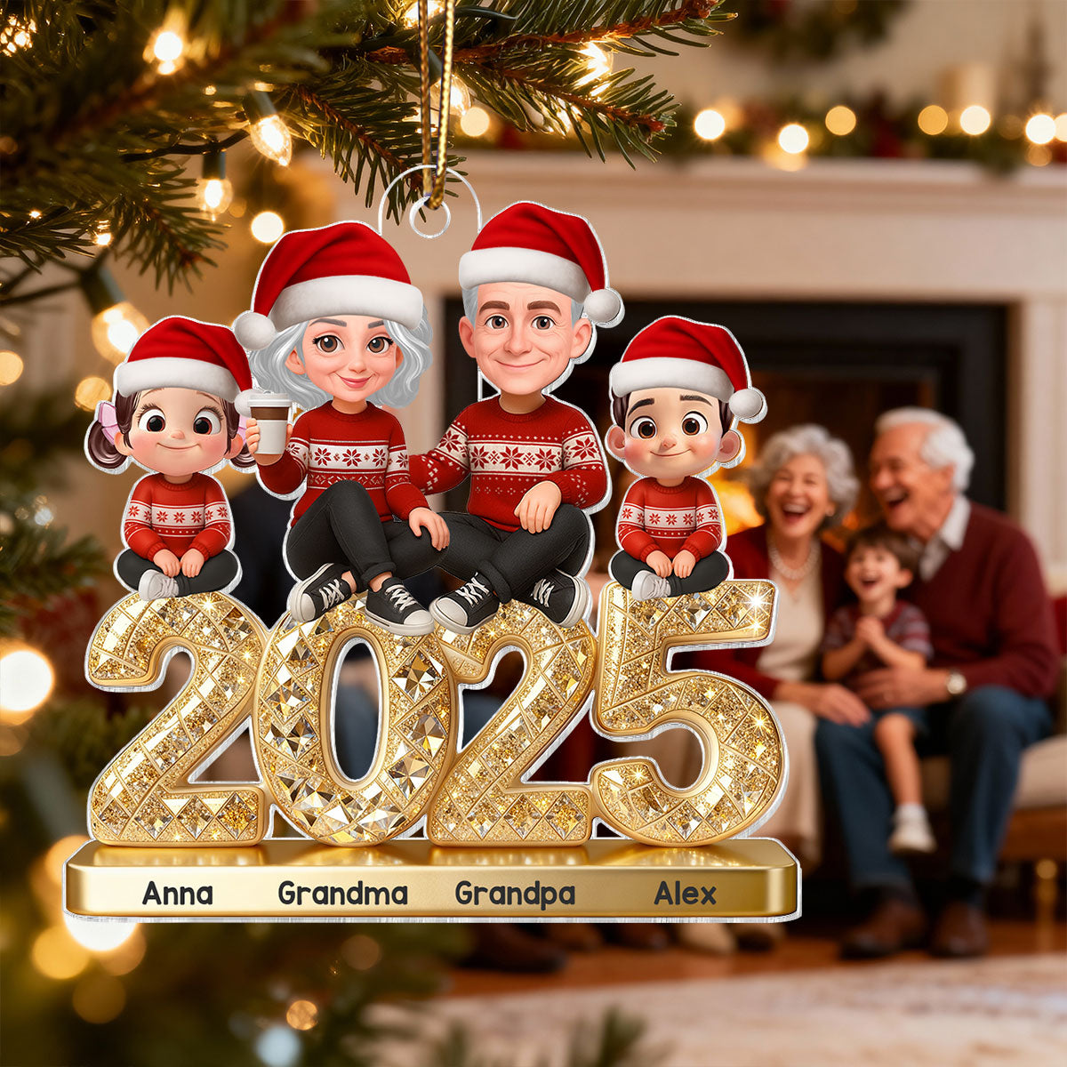 3D Effect Luxury Gold Texture Family Together Christmas - Personalized Acrylic Ornament