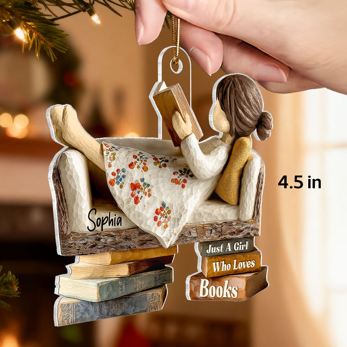 Man Woman Reading Book On Sofa 3D Effect - Personalized Acrylic Ornament - Christmas Gift For Book Lover, Bookworm