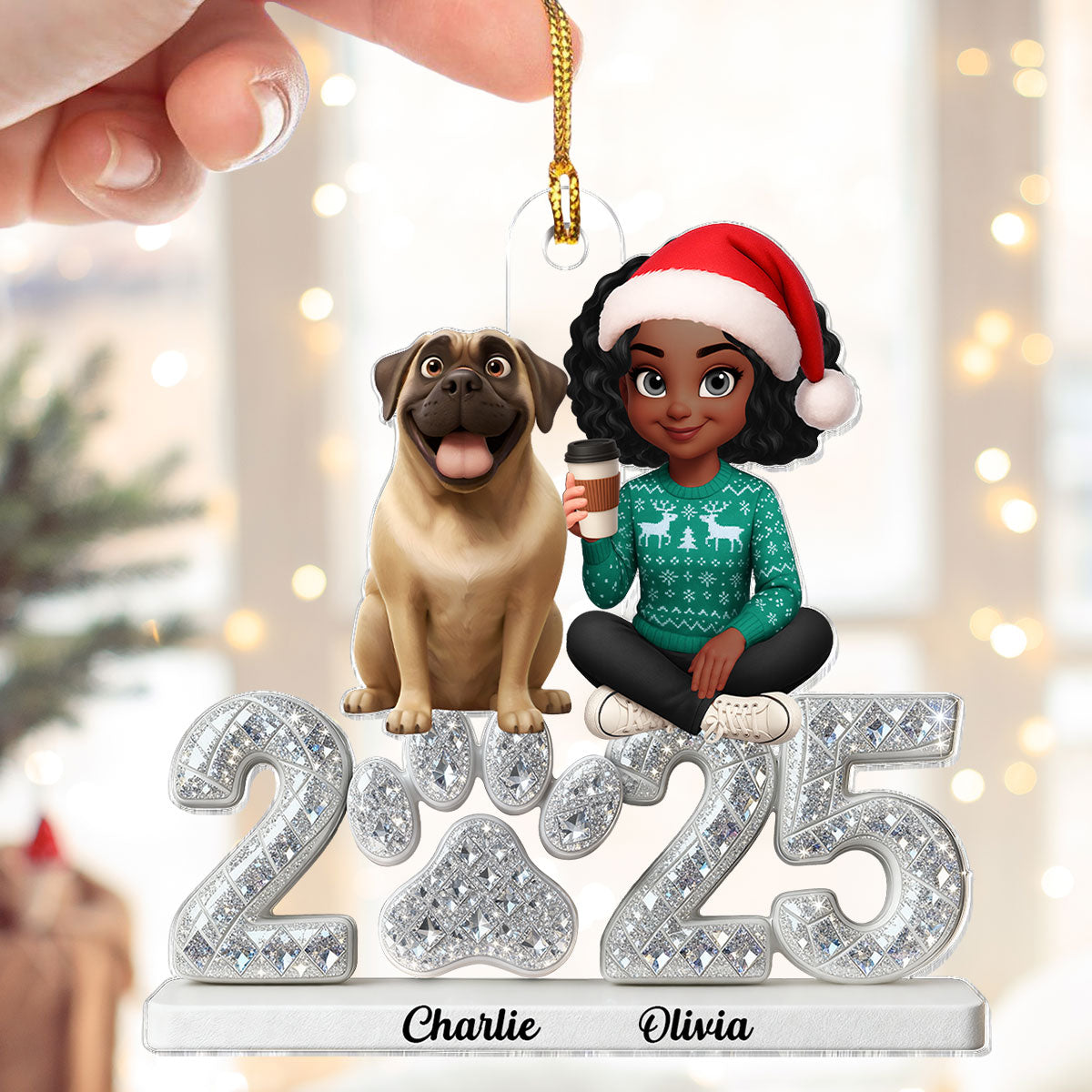 3D Shining Effect Christmas Dog Mom - Personalized Acrylic Ornament - Gift For Dog Lovers