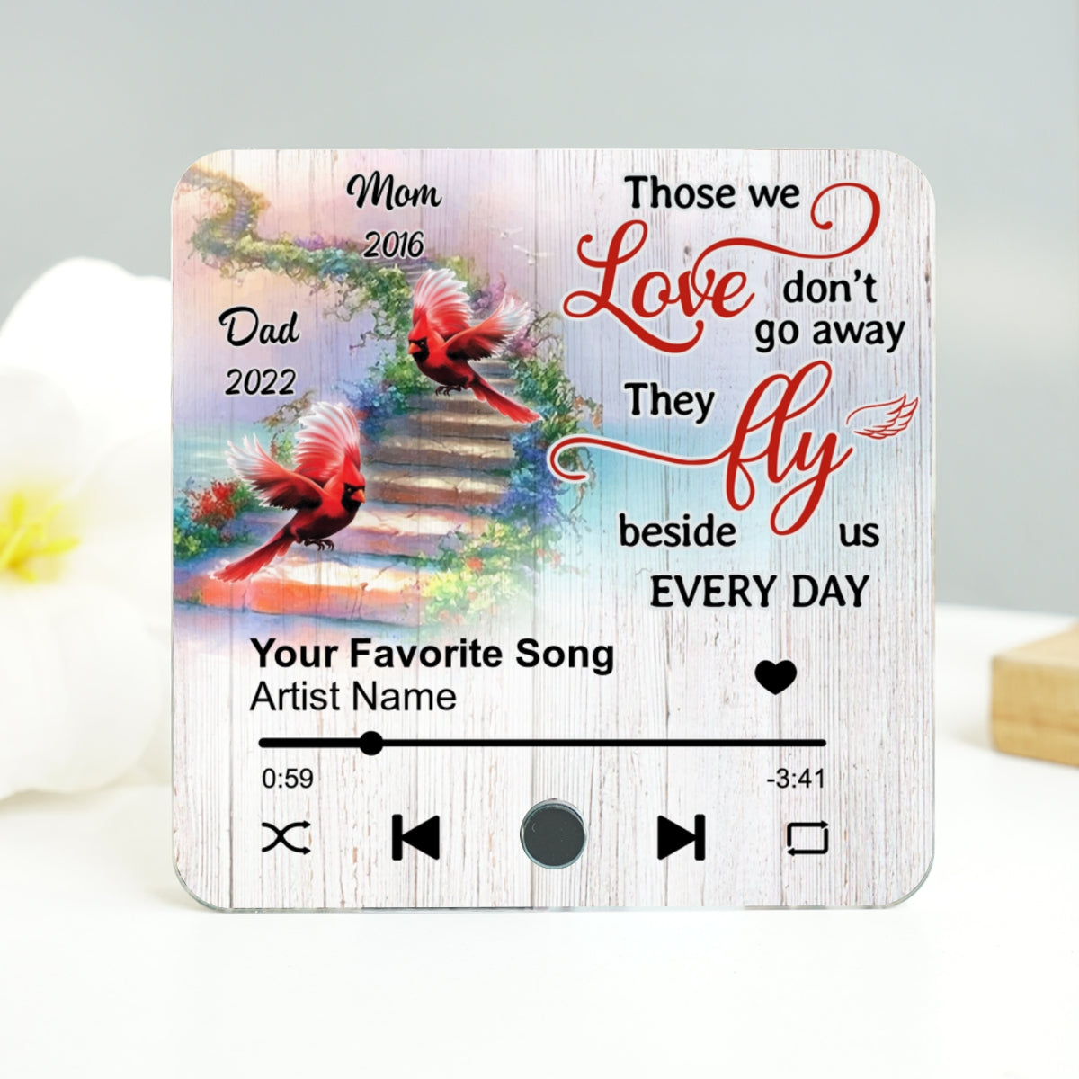 Cardinal Heaven Stairway Personalized Music Fridge Magnet, Memorial Keepsake, Remembrance Gift