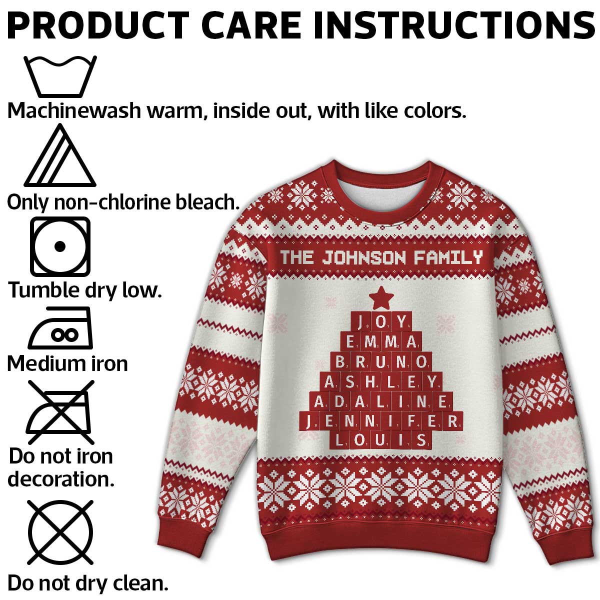 Unique Word Art Family Member Names Personalized Faux Knitting Ugly Sweater