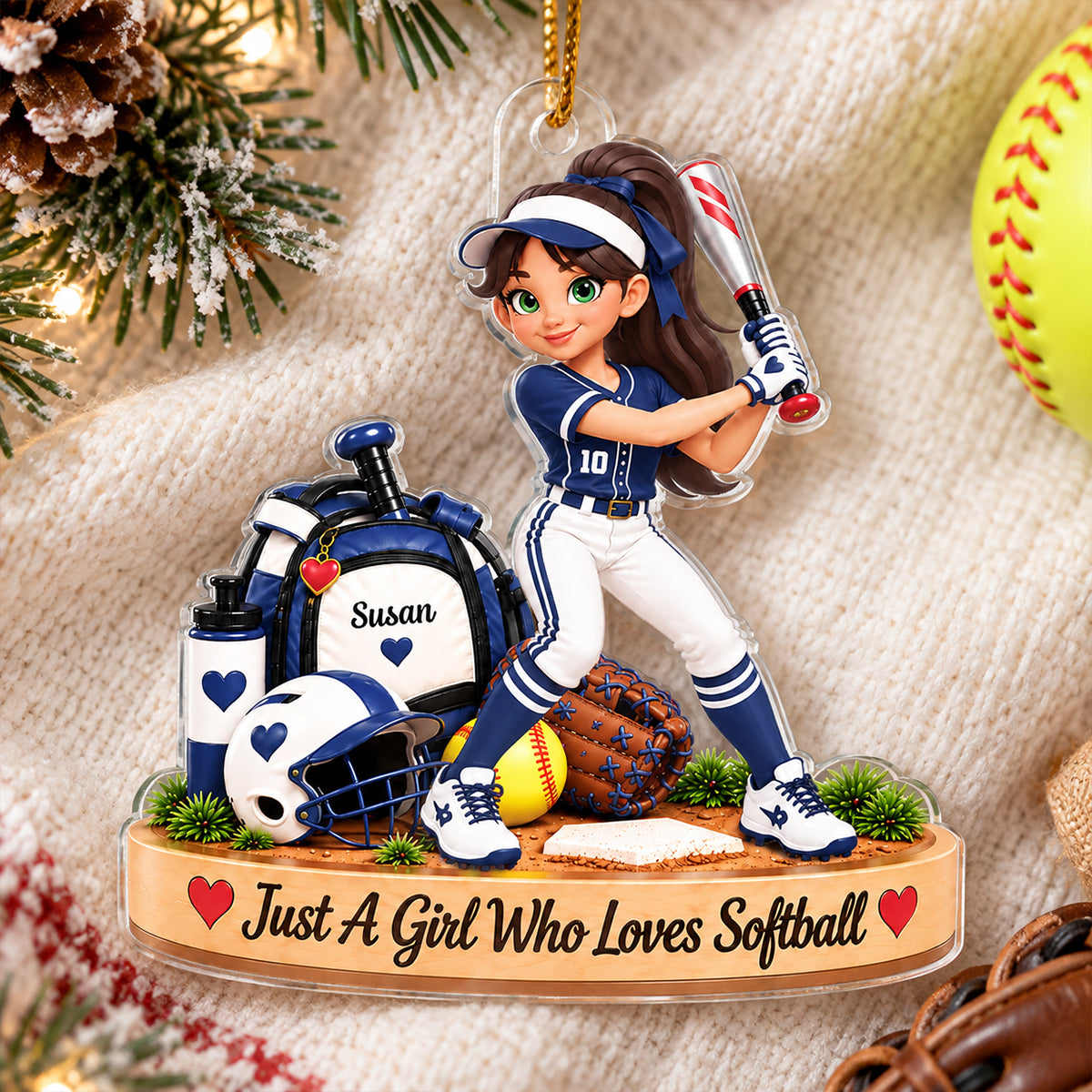 Just a Girl Who Loves Baseball Softball - Personalized Acrylic Ornament - Christmas Gift for Daughter, Granddaughter, Niece