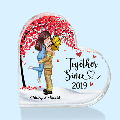 Couple Under Tree Valentine‘s Day Gifts by Occupation Gift For Her Gift For Him Firefighter, Nurse, Police Officer Personalized Heart Acrylic Block Plaque