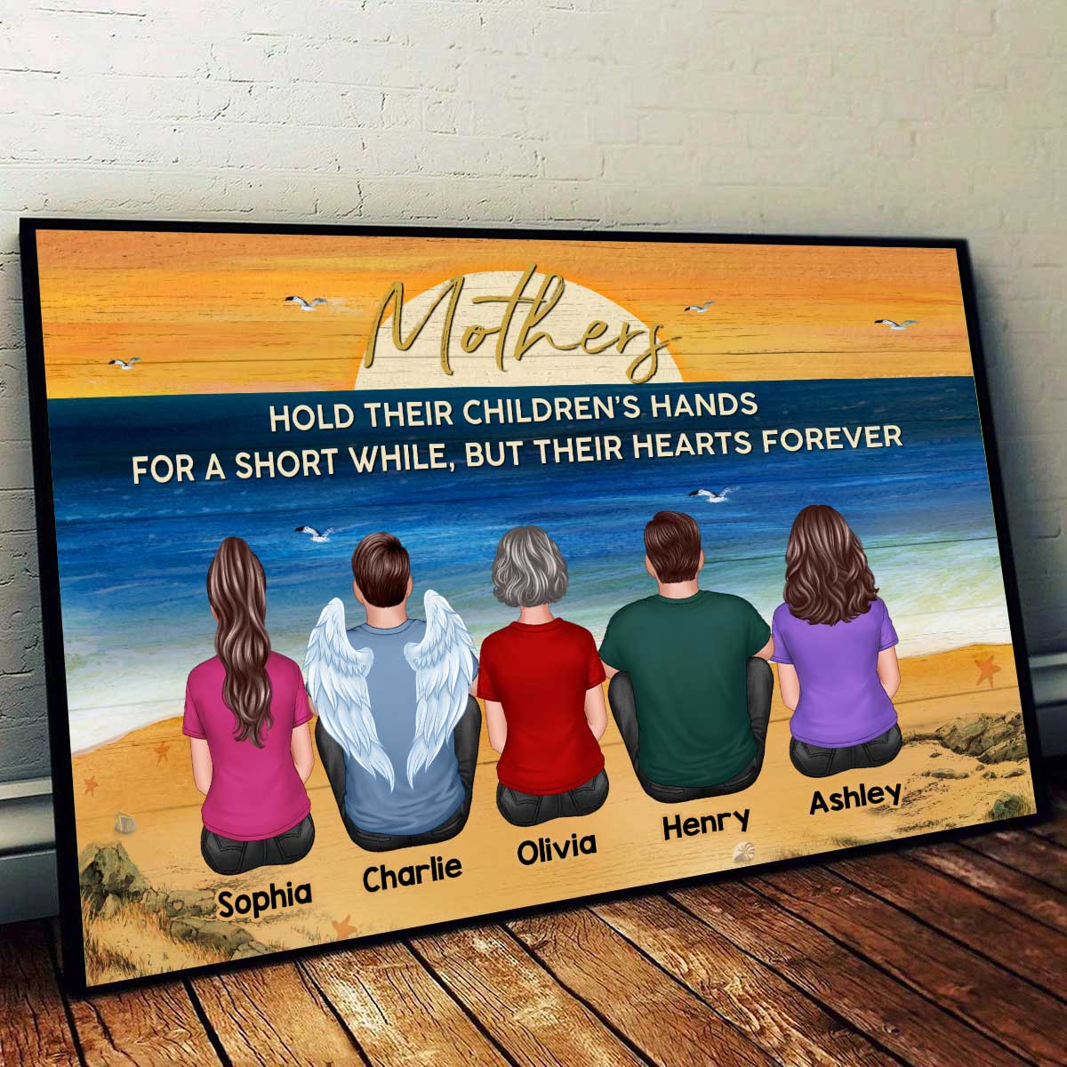 Mothers Hold Their Children‘s Hands Gift For Mom Family Personalized Horizontal Poster