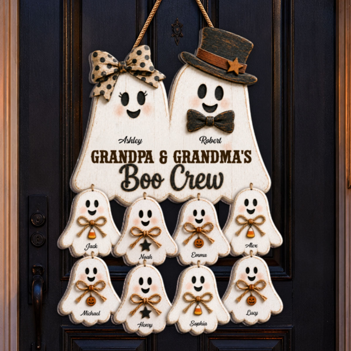 Rustic Halloween Grandpa Grandma's Boo Crew - Personalized Wood Sign - Halloween Decoration For Grandparents