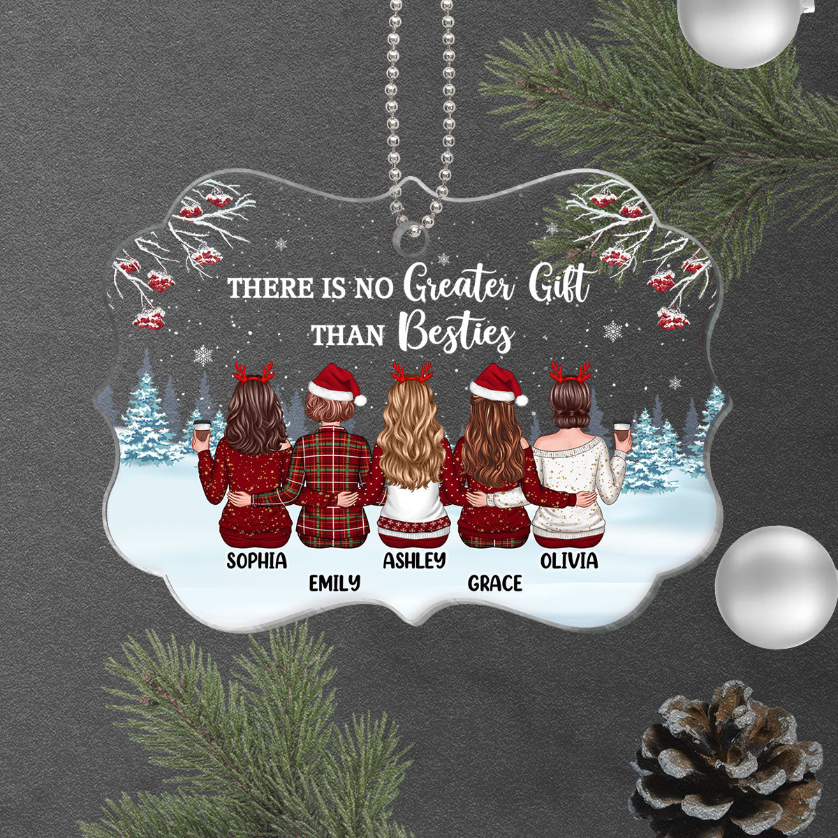 Berry Tree Snow No Greater Gift Than Friendship Back View Besties Personalized Acrylic Ornament