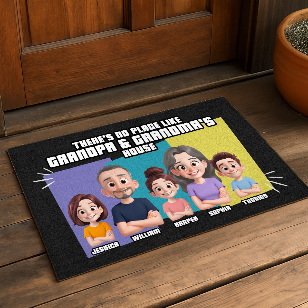 Cute Cartoon There's No Place Like Grandpa Grandma Grandparents House Personalized Doormat