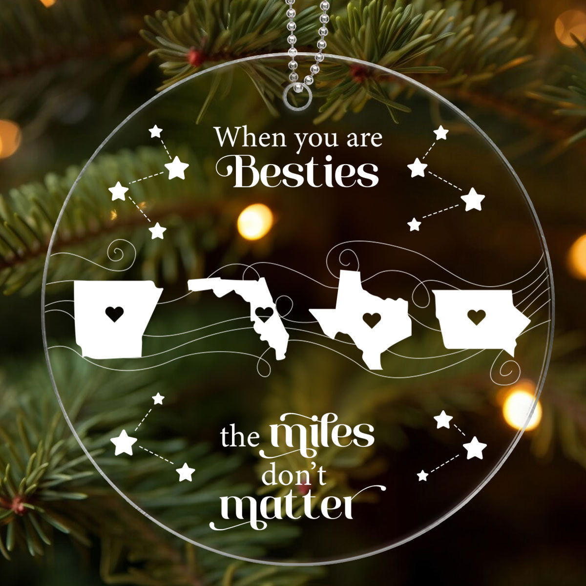 Long Distance Family Friends Siblings Sisters Besties Personalized Acrylic Ornament, Togetherness Christmas Gift