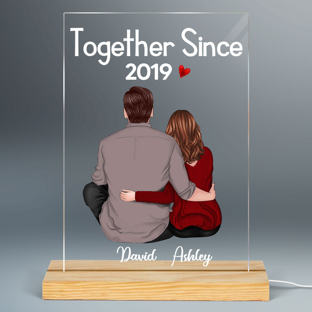 Back View Couple Sitting  Anniversary Gift For Him Gift For Her Personalized Rectangle Acrylic Plaque LED Lamp Night Light