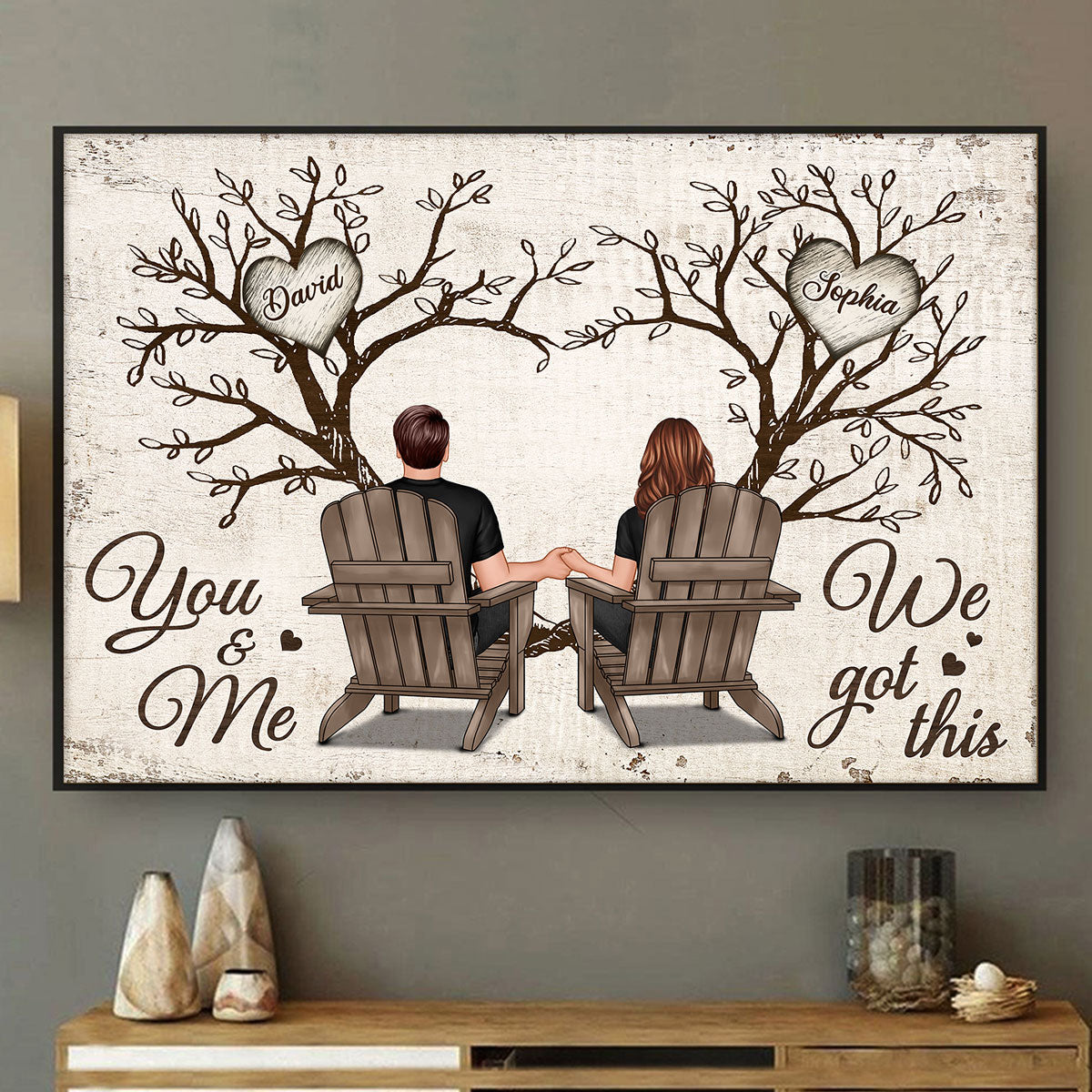 Favorite Place Is Next To You Couple Back View Under Heart Tree Personalized Poster