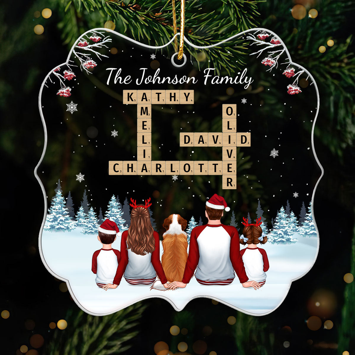 Family In Snow Crossword Puzzle Art Personalized Acrylic Ornament