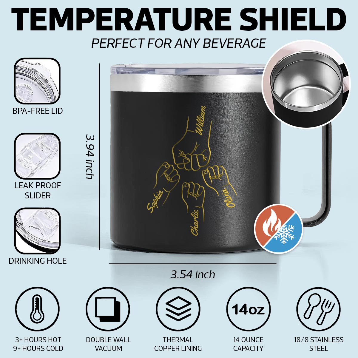 Best Dad Papa Ever Fist Bump Outline Nation Flag Personalized Stainless Steel Tumbler With Handle